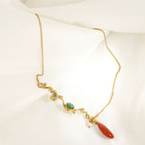 Seafire 18K, 22K & 24K Gold Necklace w. Diamonds, Corals & Emerald