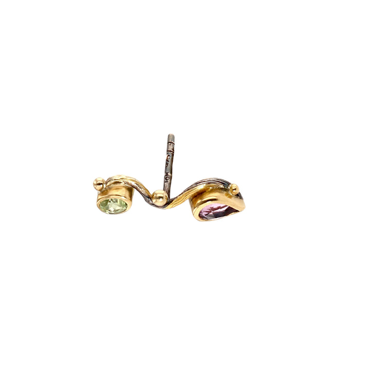 Seafire 18K, 22K & 24K Gold & Silver Earrings w. Sapphire & Chrysoprase