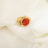 Double Seafire 18K & 22K Guld Ring m. Diamanter & Koral
