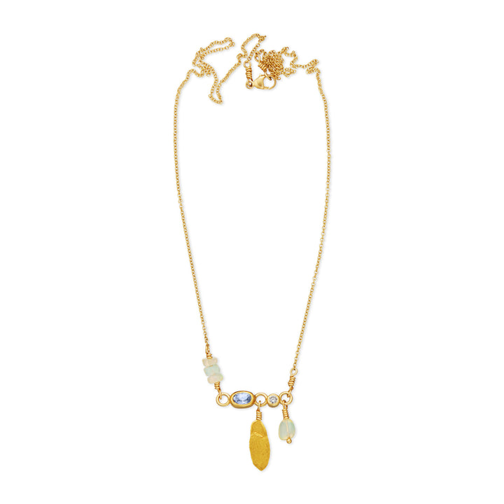 Leaf 18K & 24K Guld Halskæde m. Safir & Diamant
