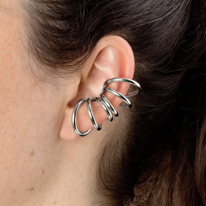 Bulky Spine Ear Cuffs Silver