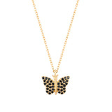 Butterfly 18K Gold Plated Necklace w. Black Zirconias