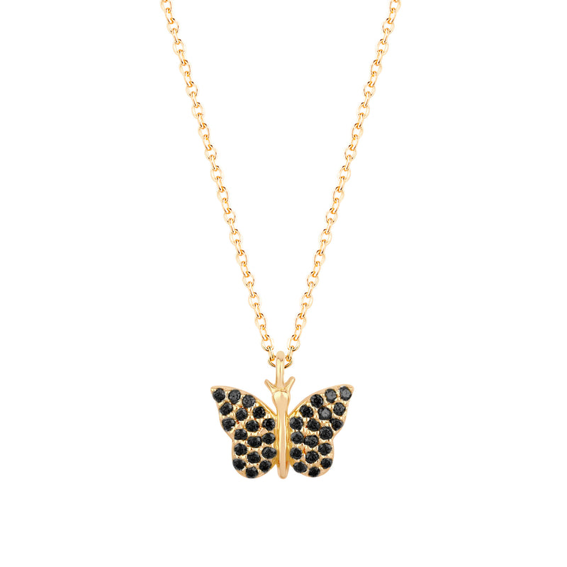 Butterfly 18K Gold Plated Necklace w. Black Zirconias