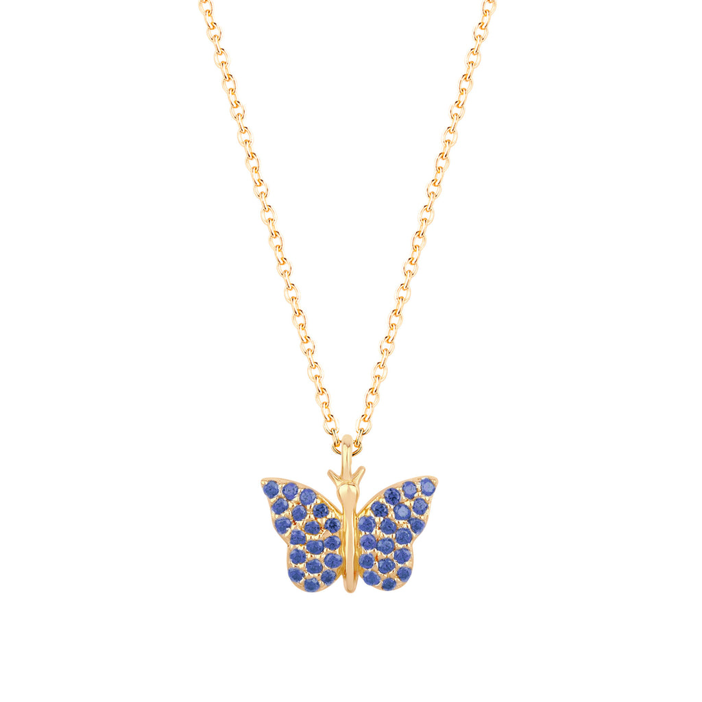 Butterfly 18K Gold Plated Necklace w. Blue Zirconias