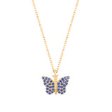 Butterfly 18K Gold Plated Necklace w. Blue Zirconias