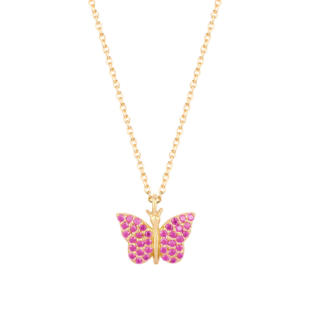 Butterfly Halskette 18K vergoldet mit pinkem Zirkon