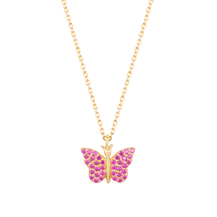 Butterfly 18K Gold Plated Necklace w. Pink Zirconias