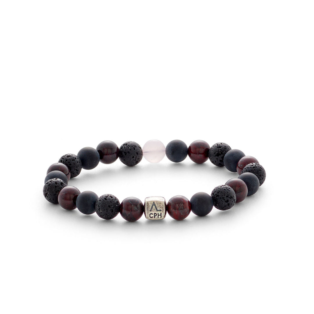 Tokyo (8mm) Silver Bracelet w. Heliotrope, Onyx, Lava & Quartz