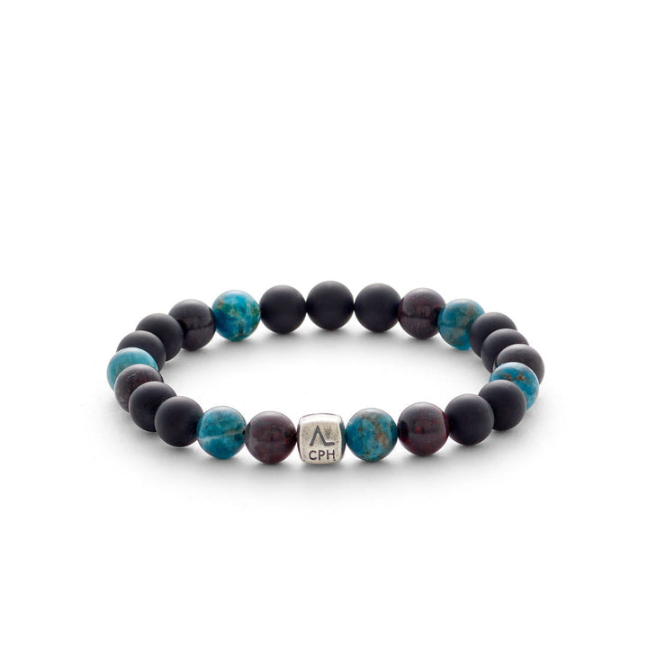 Rome (8mm) Silver Bracelet w. Heliotrope, Onyx & Apatite