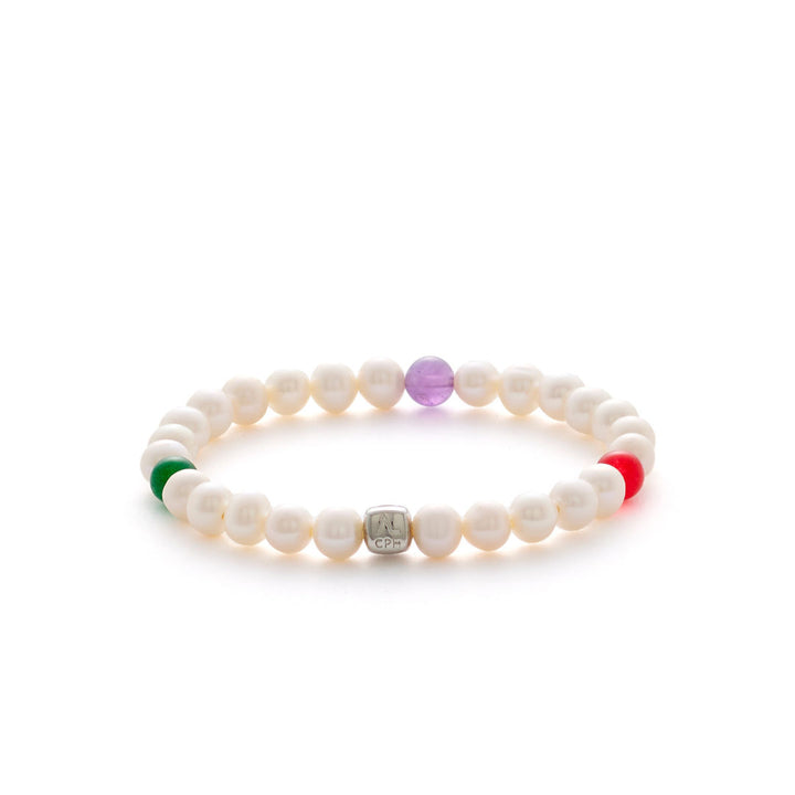 Davos (6mm) Silver Bracelet w. Pearls, Jade & Amethyst