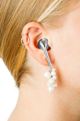 Earphone Silver Earring w. Pearl Cluster