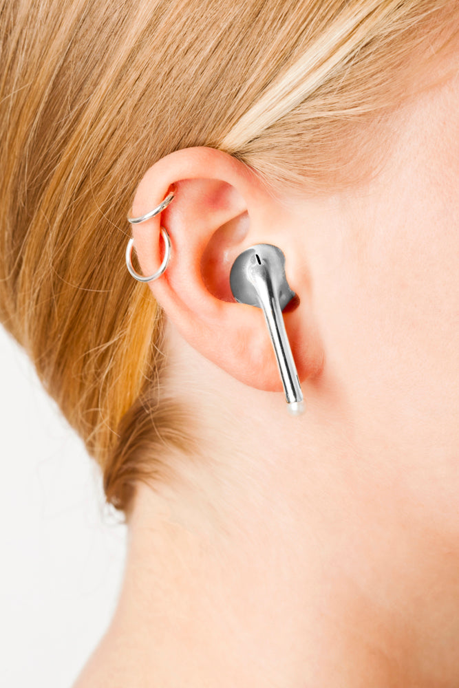 Earphone Silver Earring w. Pearl