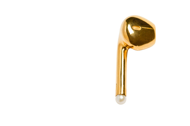 Earphone Gold Plated Earring w. Pearl