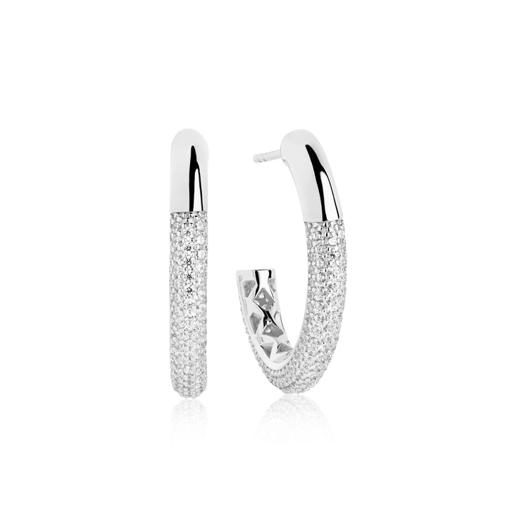 Cannara Grande Silver Hoops w. White Zirconias