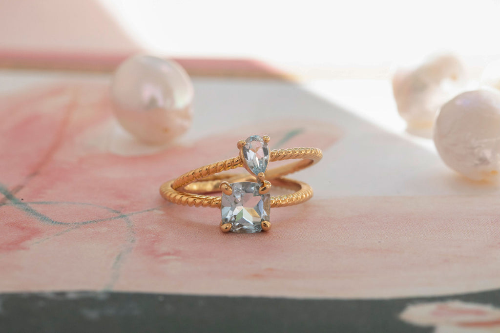 Gem Candy Large Blue 18K Gold Plated Ring w. Topaz