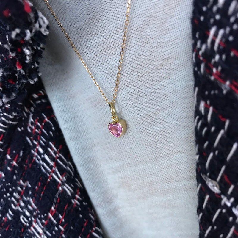 Heart Pink 18K Gold Necklace w. Sapphire