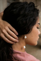 Rainbow 3 cm 10K Gold Earring-Pendant w. Pearl