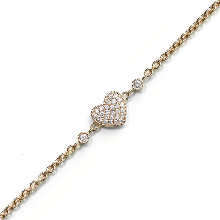 Heart 18K Gold, Rosegold or Whitegold Bracelet w. Diamonds