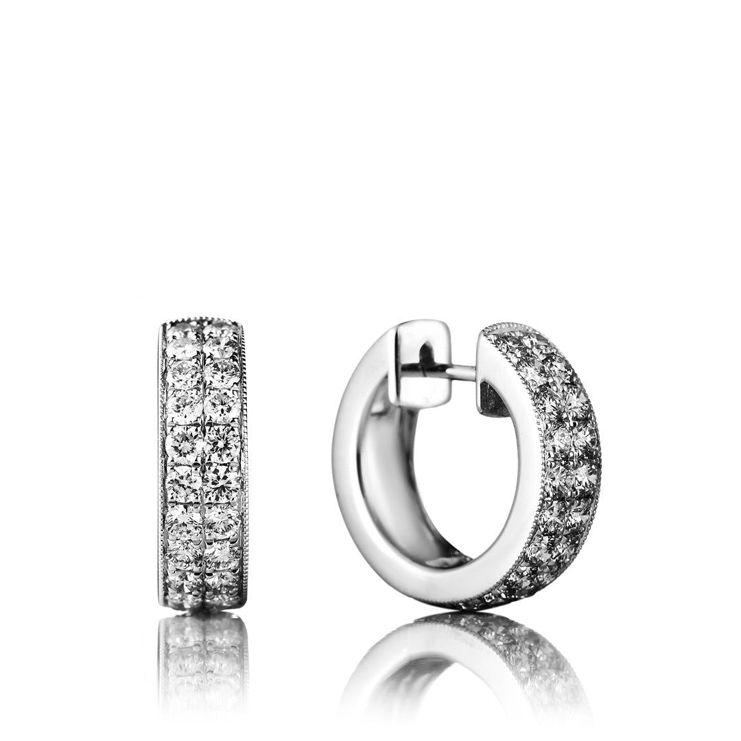 Parallel Medium 18K Gold, Rosegold or Whitegold Hoops w. Diamonds