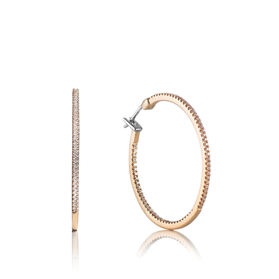 Diamond Reverse 18K Gold, Rosegold or Whitegold Hoops w. Diamonds
