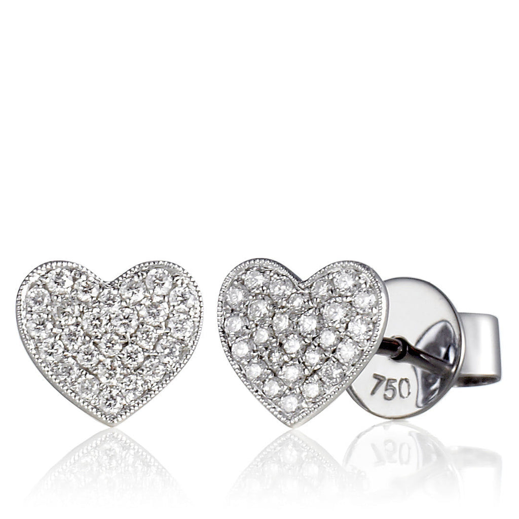 Heart 18K Gold, Rosegold or Whitegold Studs w. Diamonds