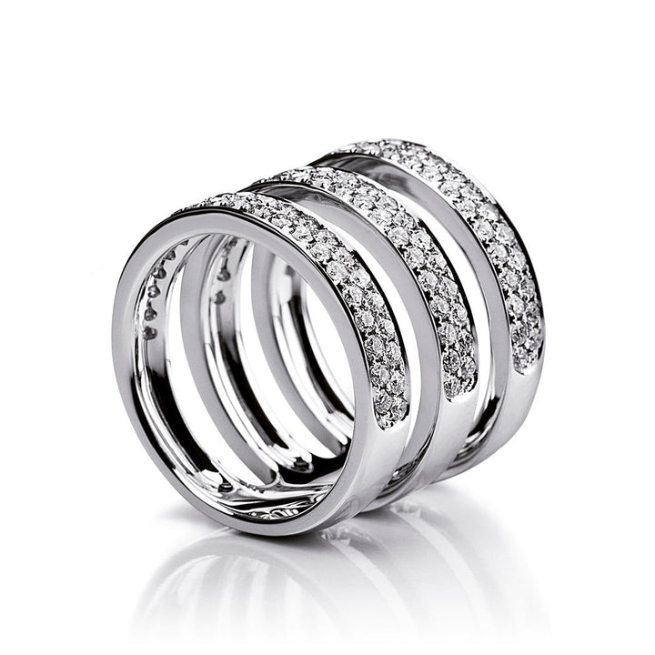 Three Double Row Parallel 18K Gold, Rosegold or Whitegold Ring w. Diamonds
