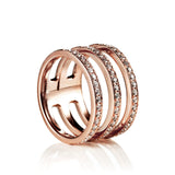 Dreireihiger Single Parallel Goldring aus 18K, Rosegold- oder Weißgold I Diamanten