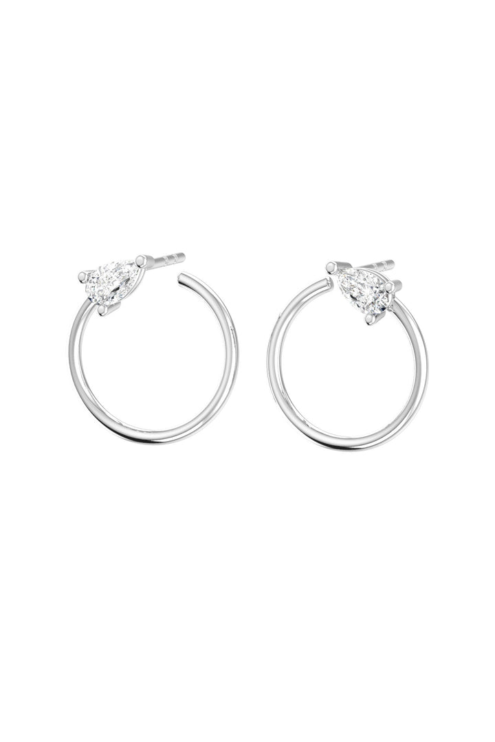 Circle Pear 18K White Gold Earrings w. Lab-Grown Diamonds