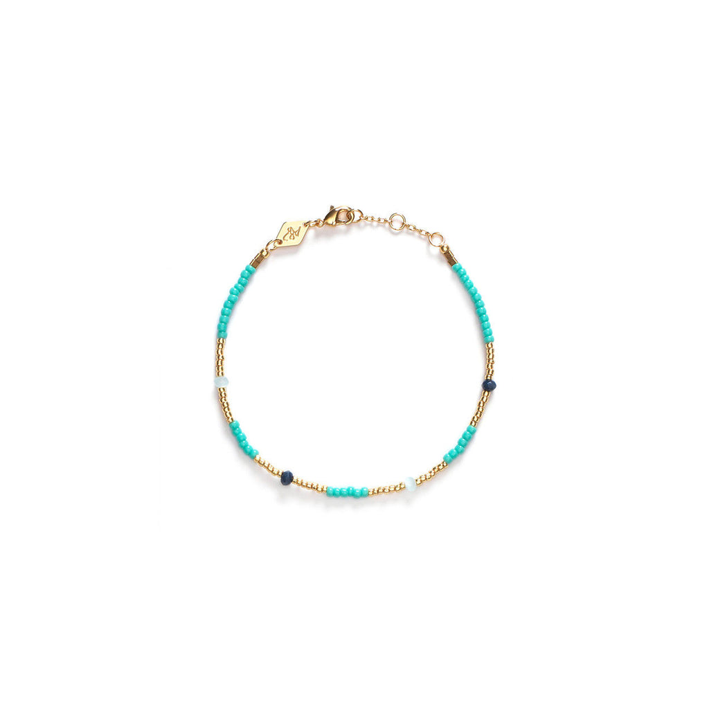 Clemence Forgyldt Armbånd m. Aqua Sky Glasperler