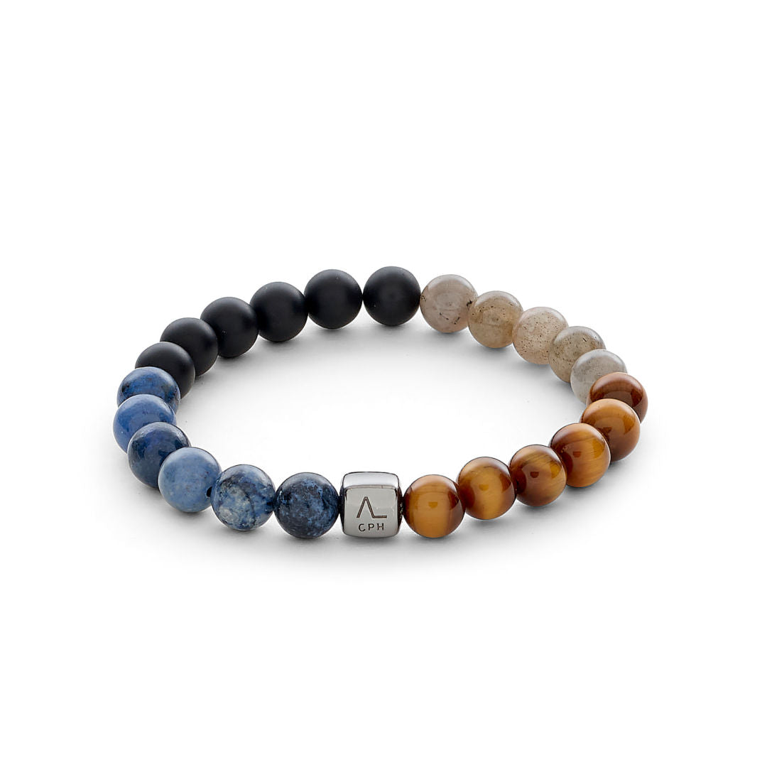 ColorUp Goa (8mm) sølv Armbånd m. Onyx, Tigerøje & Labradorit