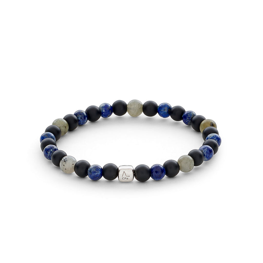 ColorUp New York City (6mm) sølv Armbånd m. Labradorit, Lapis & Onyx
