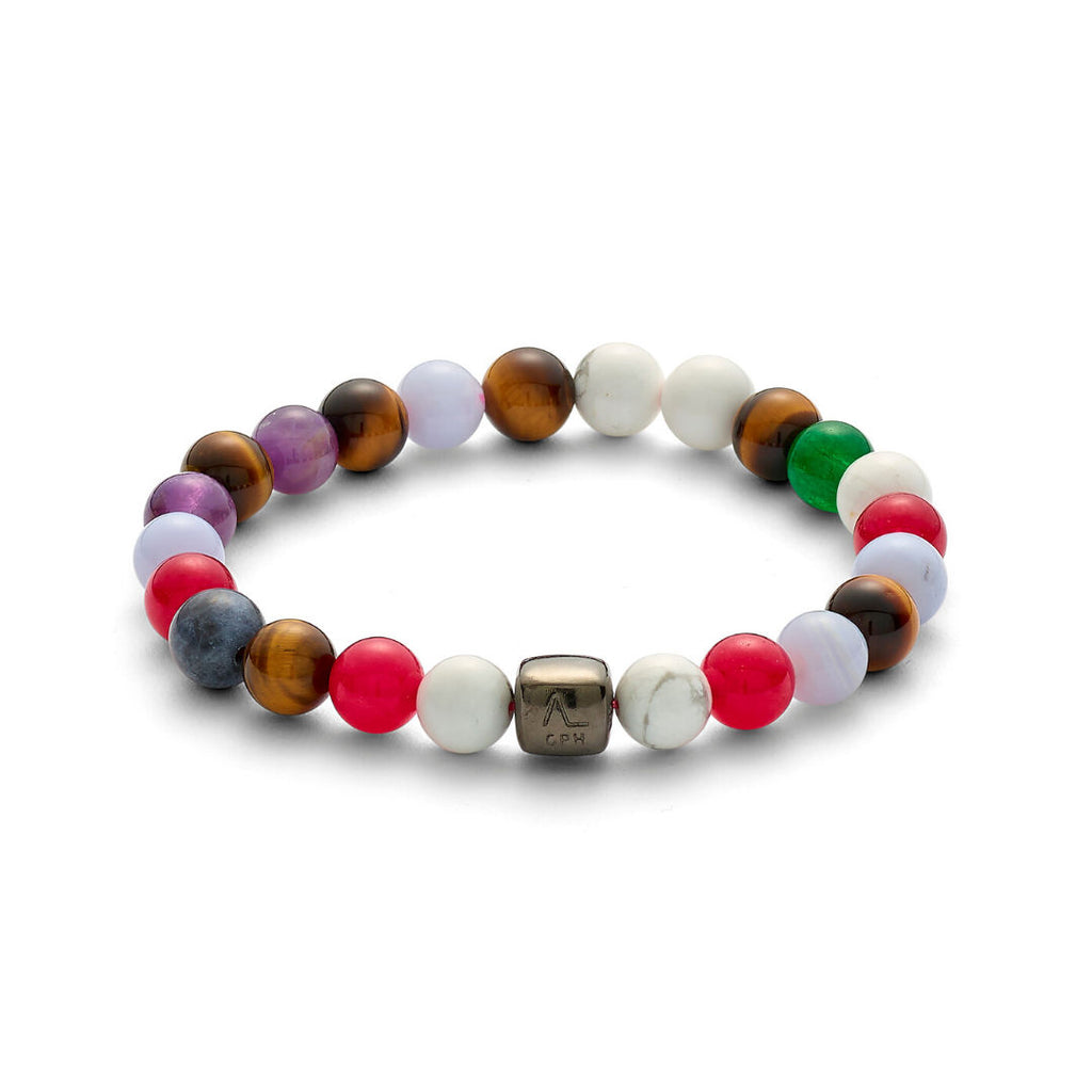 ColorUp Copenhagen (8mm) Silver Bracelet w. Agate, Tiger's Eye & Amethyst