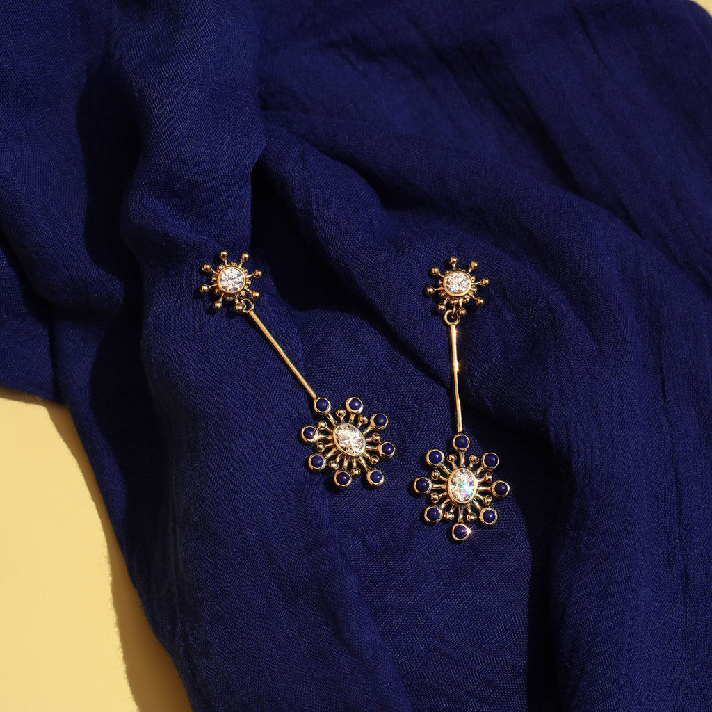 Mazahri | Cosmos Dangle 18K Guld Øreringe m. Diamant & Lapis