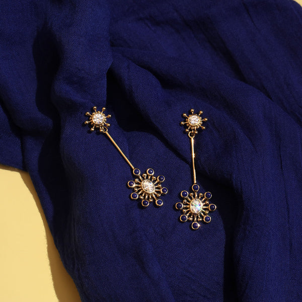 Mazahri | Cosmos Dangle 18K Gold Earrings w. Diamond & Lapis
