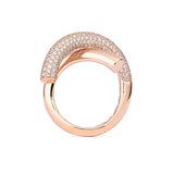 Cross Loop Medium Half Pavé 18K Rosegold Ring w. Diamonds