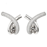Cross Loop Big Half Pavé 18K Whitegold Hoops w. Diamonds