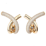 Cross Loop Big Half Pavé 18K Gold Hoops w. Diamonds