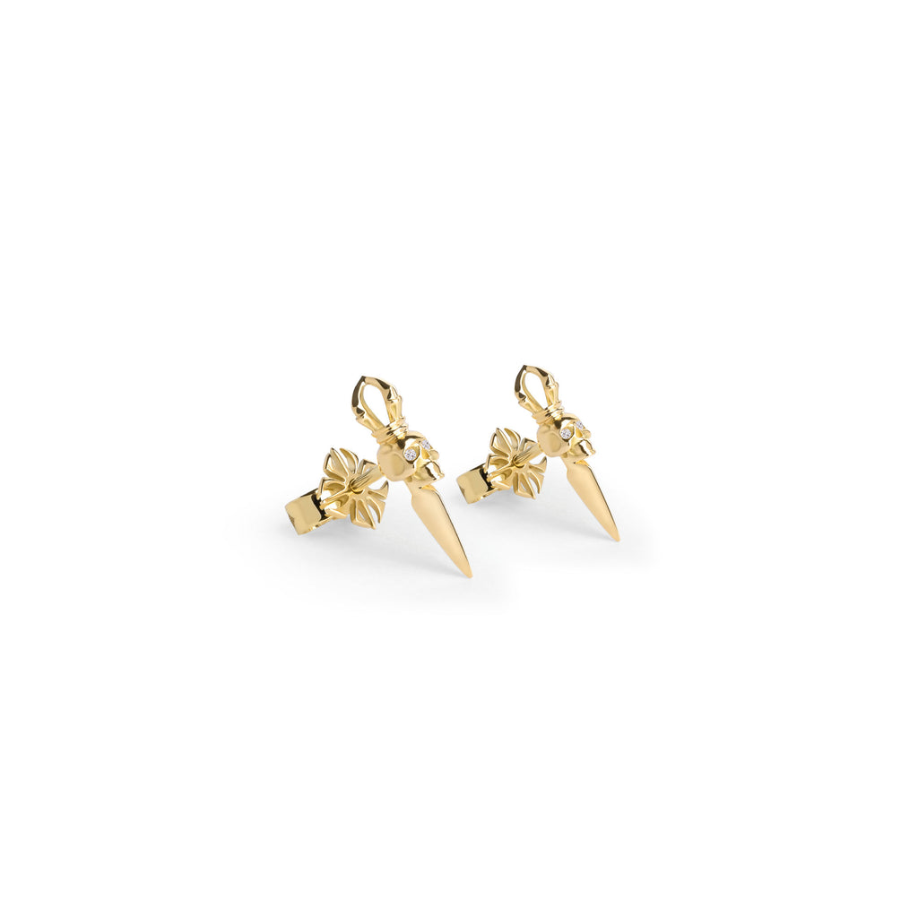 Laughing Skull Phurpa 18K Gold Studs w. Diamond