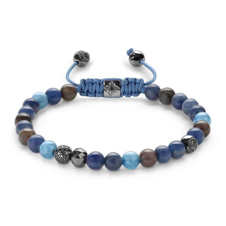 6mm Non-Braided Blue 18K Gold Bracelet w. Aquamarine, Diamond & Sapphire