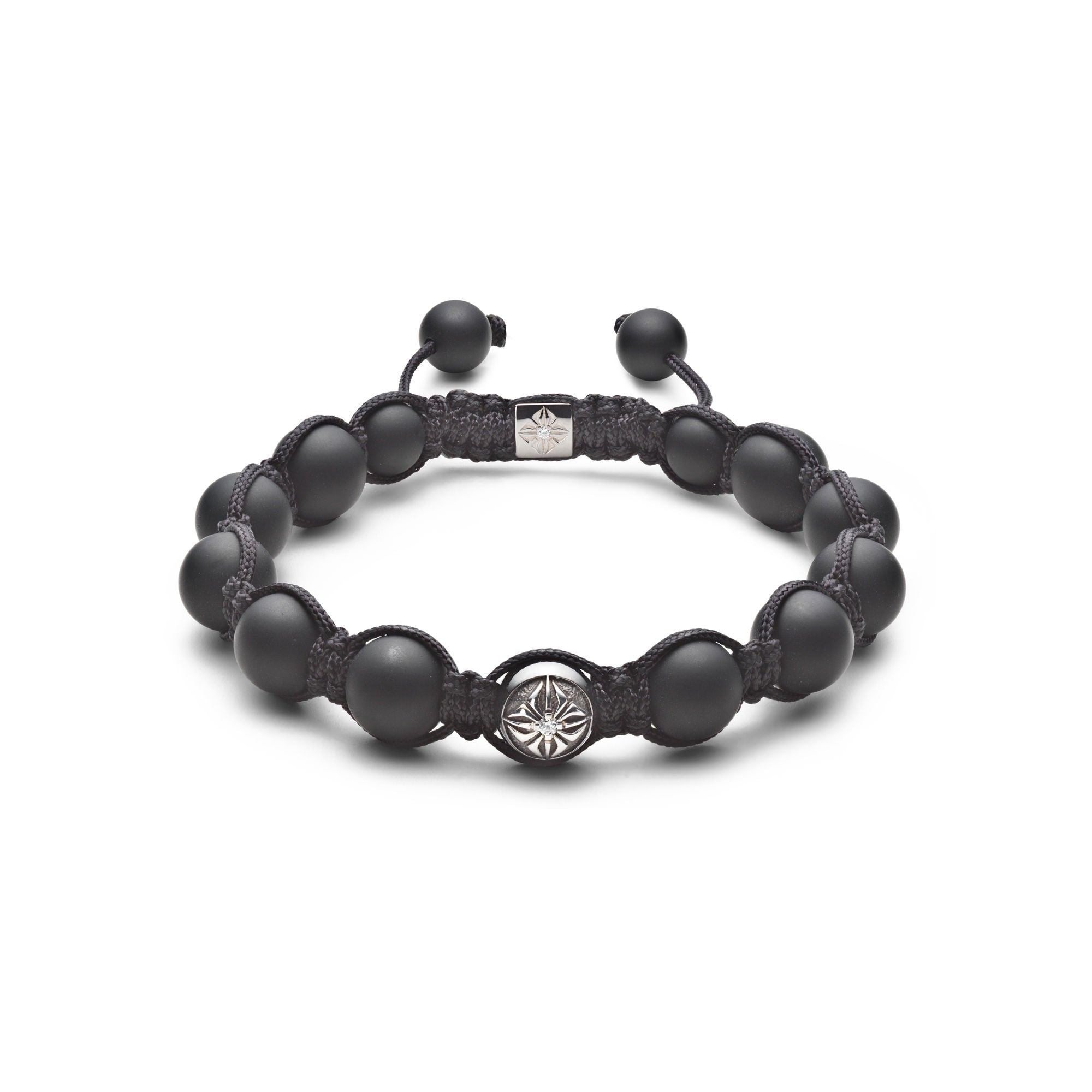10mm Braided Black/Grey 18K Whitegold Bracelet w. Diamond