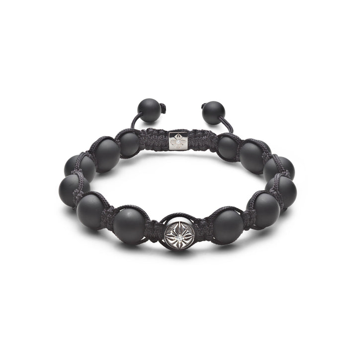 10mm Braided Black/Grey 18K Whitegold Bracelet w. Diamond