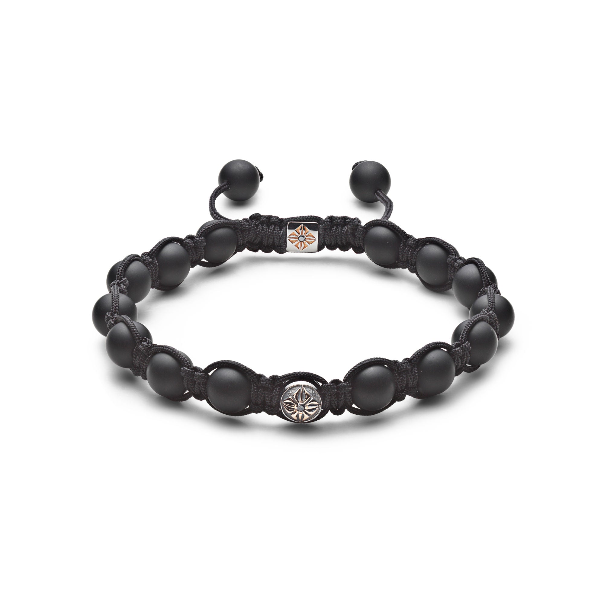 8mm Braided Black 18K Gold Bracelet w. Diamond
