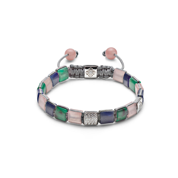 6 mm Schloß-Armband aus 18K Weißgold mit Edelsteinen