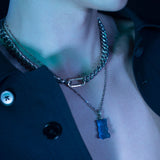 Blueberry Gemmy Bear 18K Whitegold Necklace w. Diamonds & Crystal