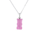 Grapefruit Gemmy Bear 18K Whitegold Necklace w. Diamonds & Crystal