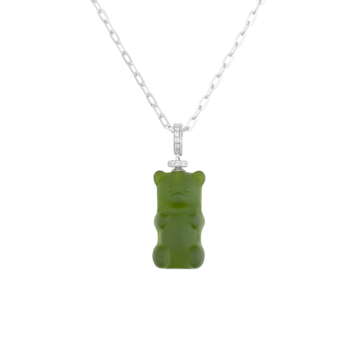 Kiwi Gemmy Bear 18K Whitegold Halskette w. Diamanten & Kristall