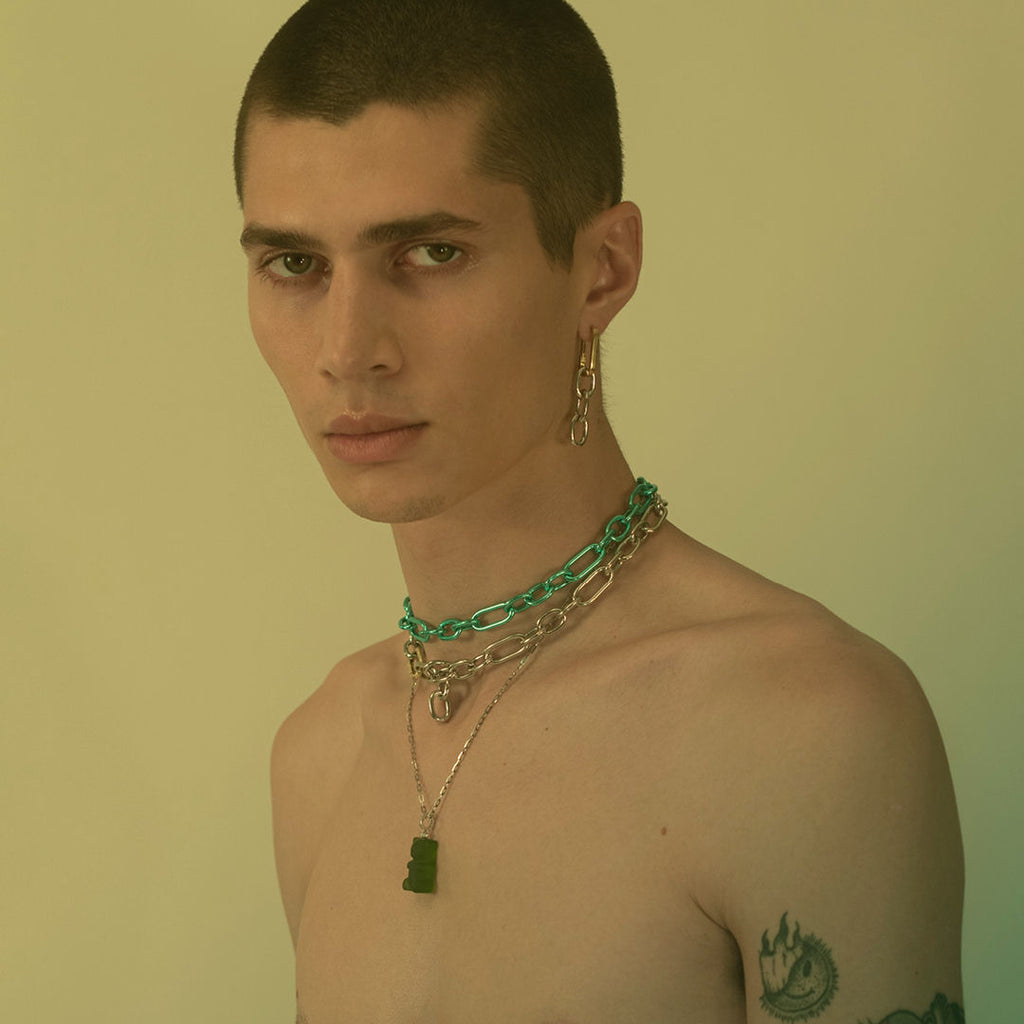 Kiwi Gemmy Bear 18K Whitegold Necklace w. Diamonds & Crystal