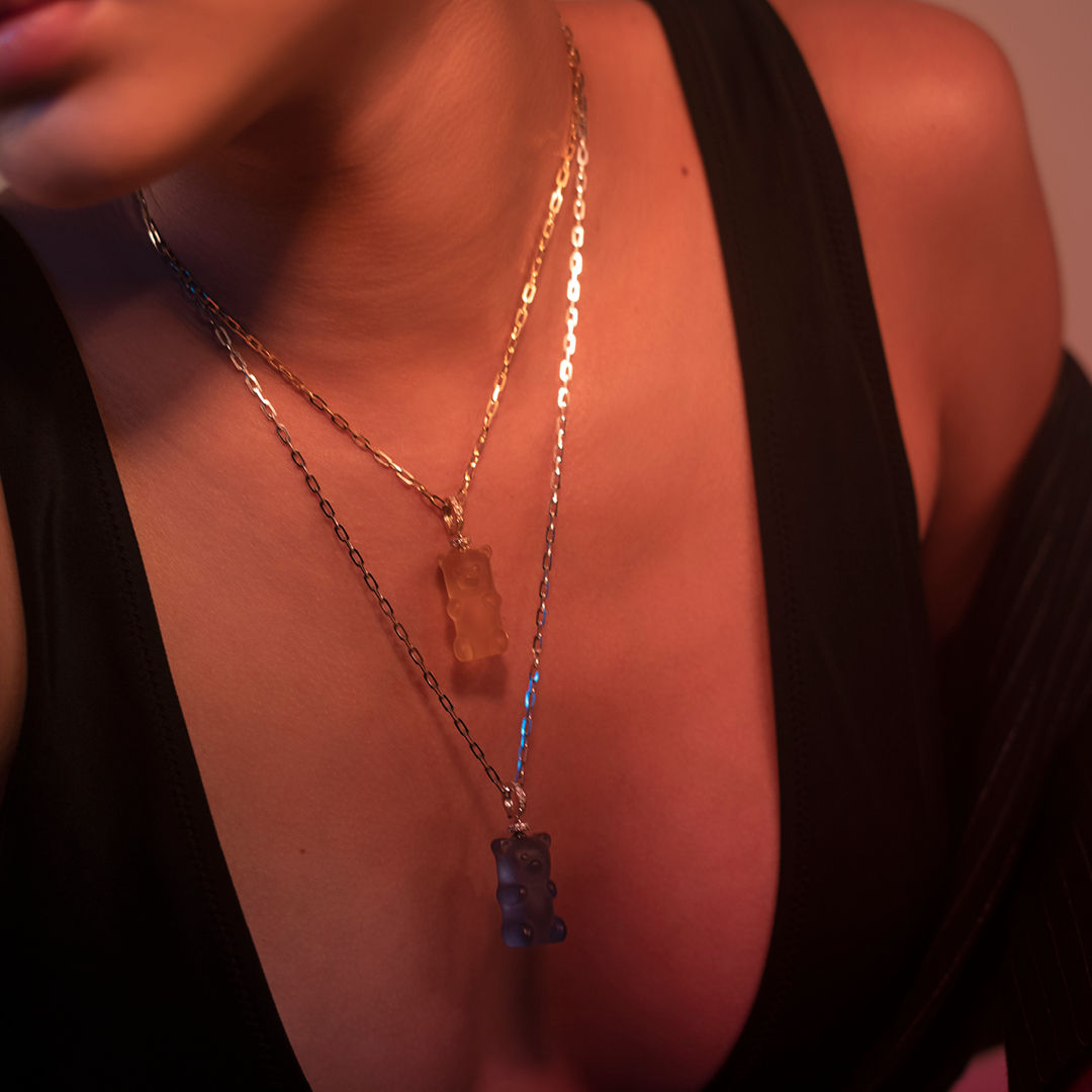Mango Gemmy Bear 18k Gold Halskette w. Diamanten & Kristall