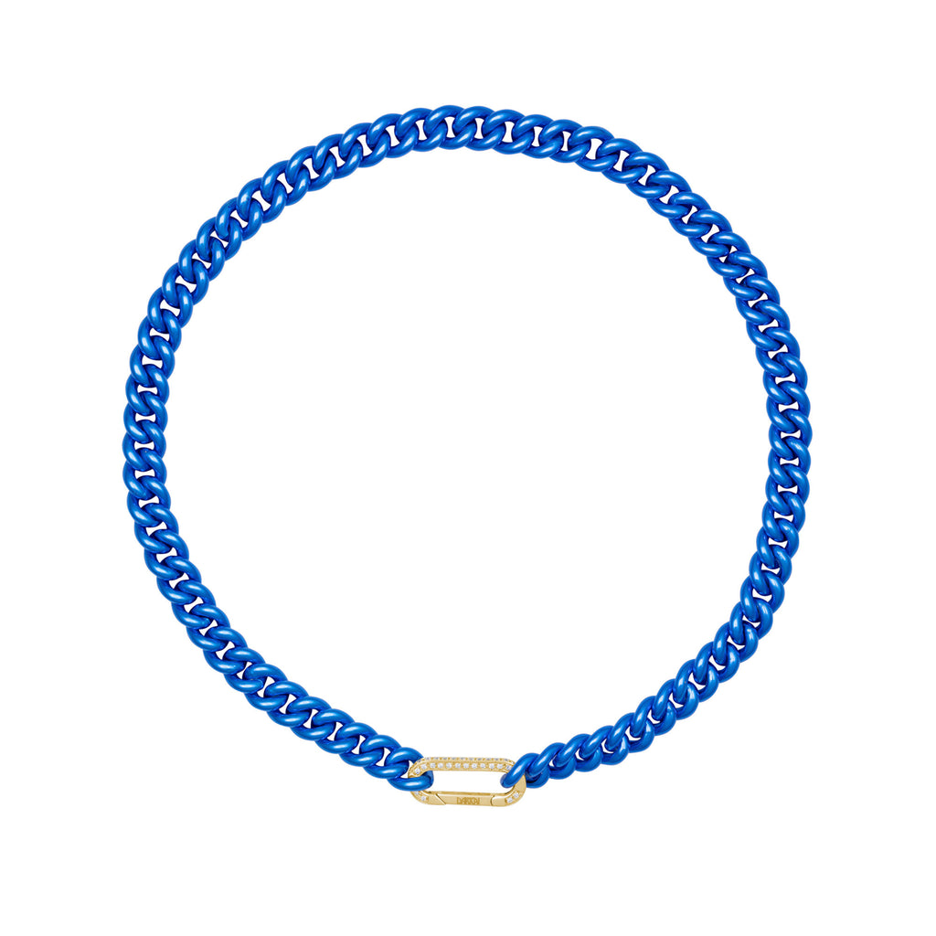 Cuban Electric Blue 18K Gold Necklace w. Diamonds