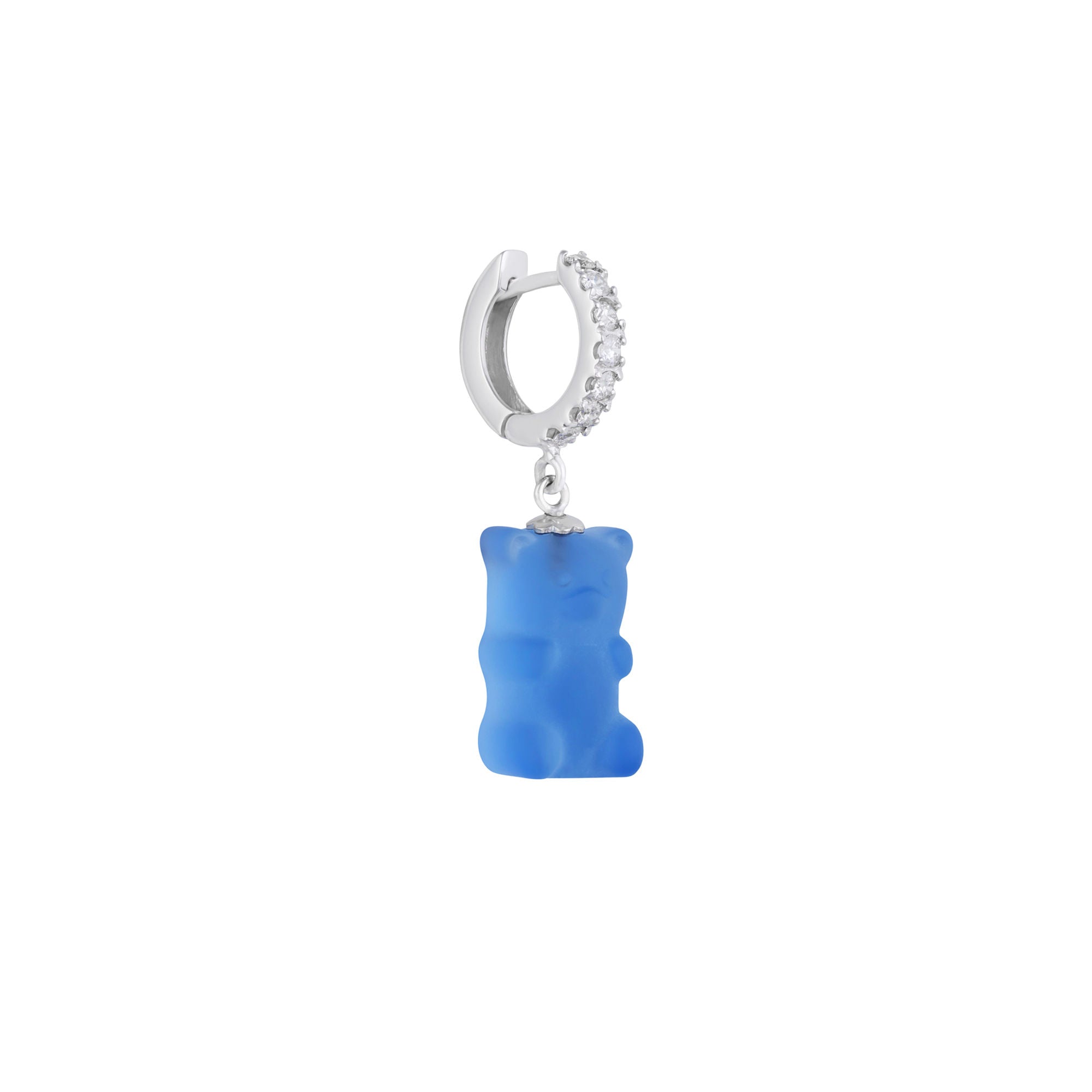 Blueberry Gemmy Bear 18K Whitegold Huggie w. Diamonds & Crystal